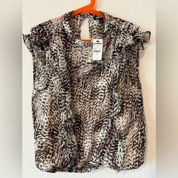 NWT Express Animal Print Ruffle Detail Sleeveless Top in Neutral Print SZ XS NWT - Picture 5 of 11